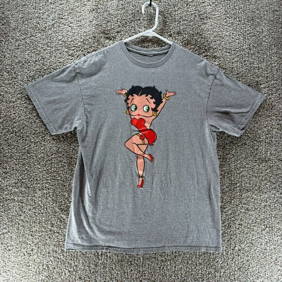 Vintage Betty Boop Shirt Mens Medium Gray Short Sleeve Graphic Print Y2K Casual - Picture 1 of 12